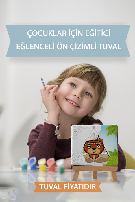 Sevimli Kampçı Ayı Ön Çizimli Boyama Tuvali 9011