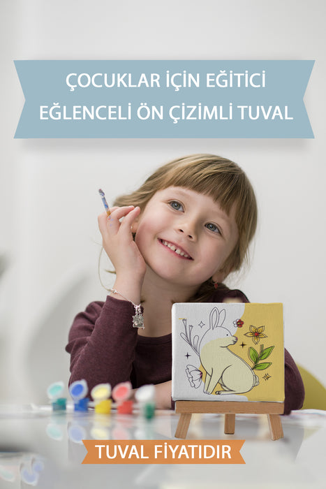 Sevimli Tavşan Ön Çizimli Boyama Tuvali 9132