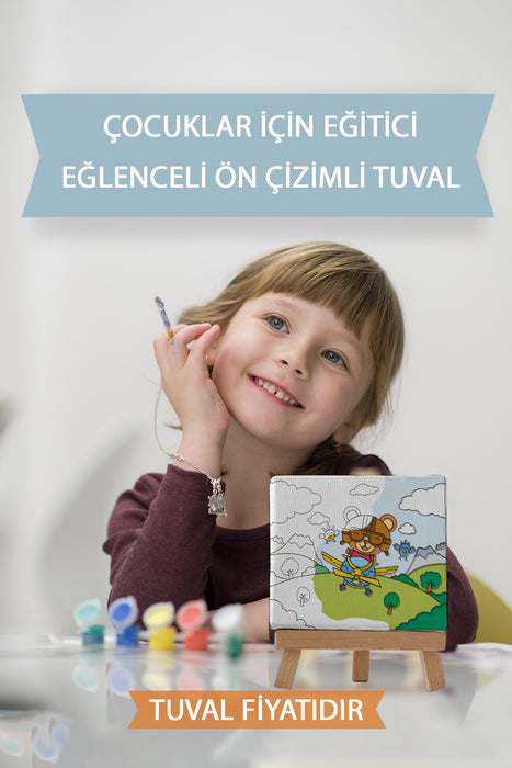 Sevimli Uçan Hayvanlar Ön Çizimli Boyama Tuvali 9065
