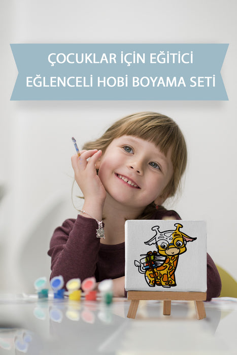 Sevimli Öğrenci Zürafa, Çocuk Eğitici Tuval Boyama Hobi Seti 9035