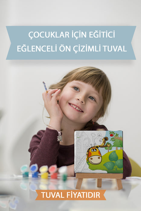 Sevimli Zürafa ve Maymun Ön Çizimli Boyama Tuvali 9018