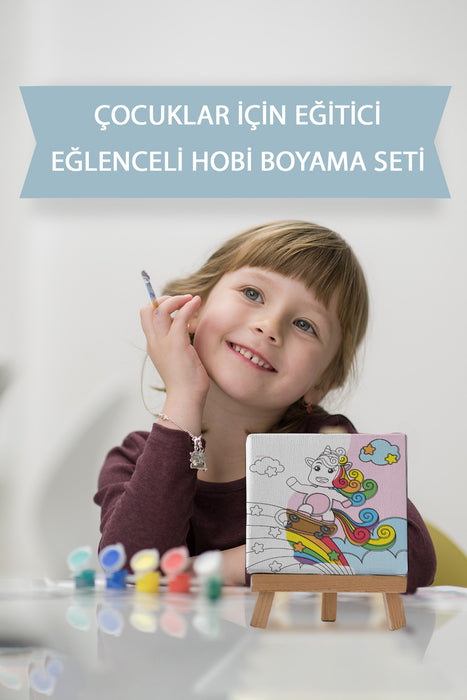 Sevimli Unicorn Kızı, Çocuk Eğitici Tuval Boyama Hobi Seti 9099