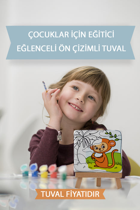 Sevimli Maymun Ön Çizimli Boyama Tuvali 9051