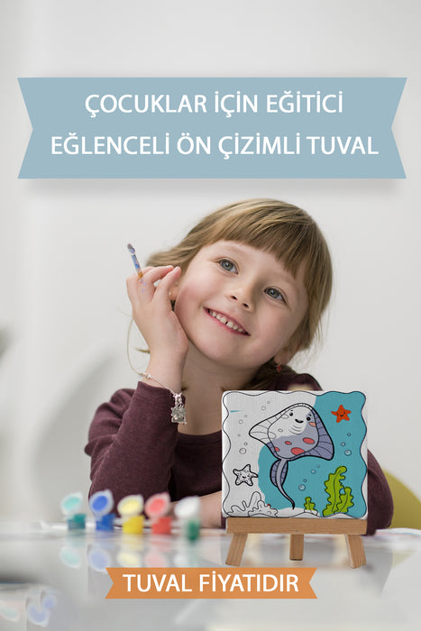 Sevimli Denizaltı Canlıları Ön Çizimli Boyama Tuvali 9179