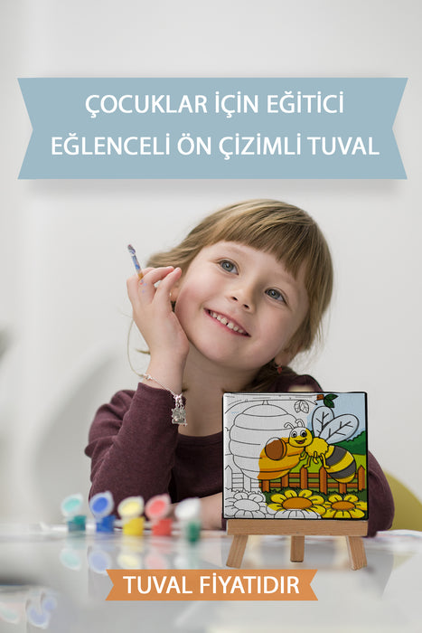 Sevimli Arı ve Bal Kovanı Ön Çizimli Boyama Tuvali 9207