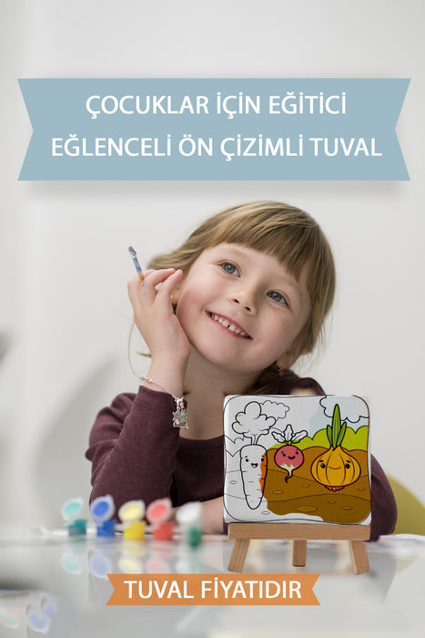 Sevimli Sebzeler Ön Çizimli Boyama Tuvali 9058