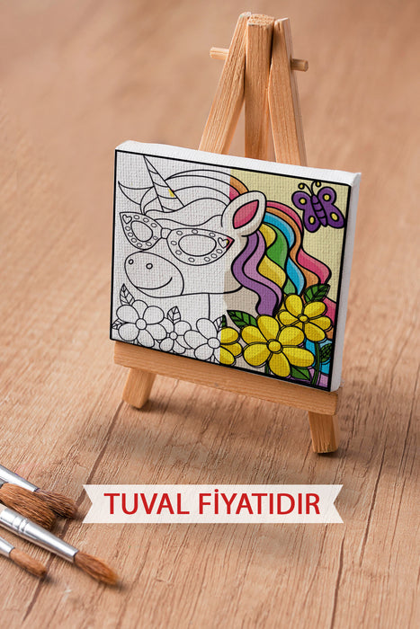 Sevimli Unicorn Ön Çizimli Boyama Tuvali 9221