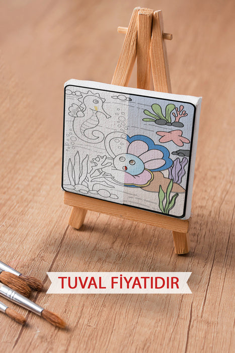 Sevimli Denizaltı Canlıları Ön Çizimli Boyama Tuvali 9175