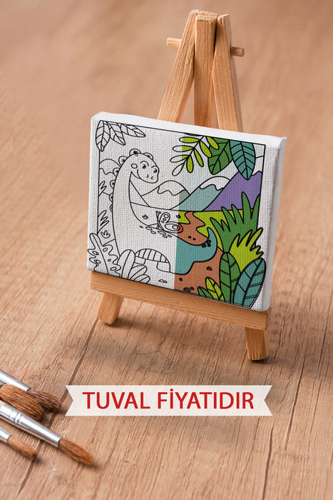 Sevimli Yavru Dinazor Ön Çizimli Boyama Tuvali 9141