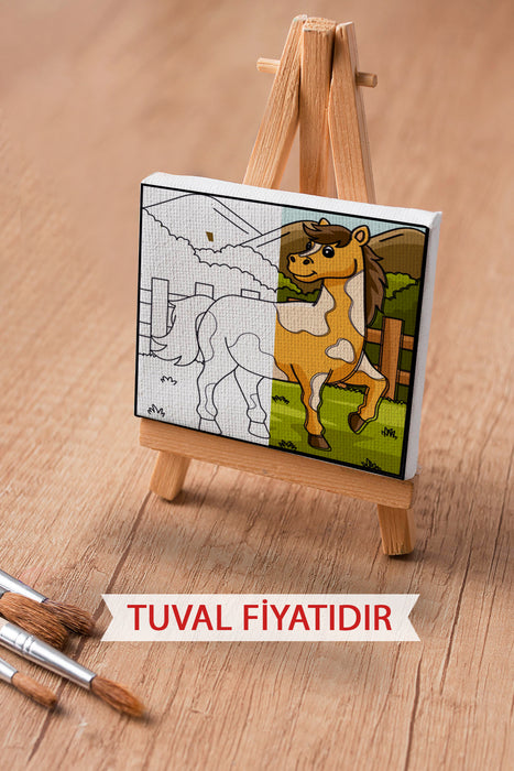 Sevimli At Ön Çizimli Boyama Tuvali 9162