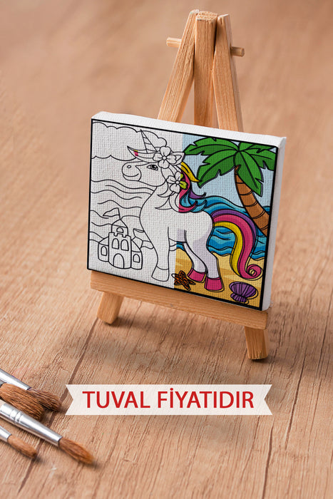 Sevimli Unicorn Ön Çizimli Boyama Tuvali 9212