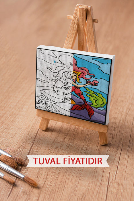 Sevimli Denizkızı ve Ahtapot Ön Çizimli Boyama Tuvali 9188