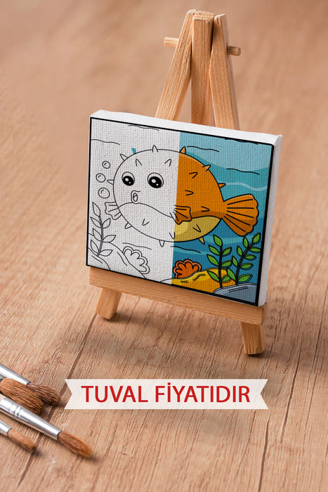 Sevimli Balon Balığı Ön Çizimli Boyama Tuvali 9197