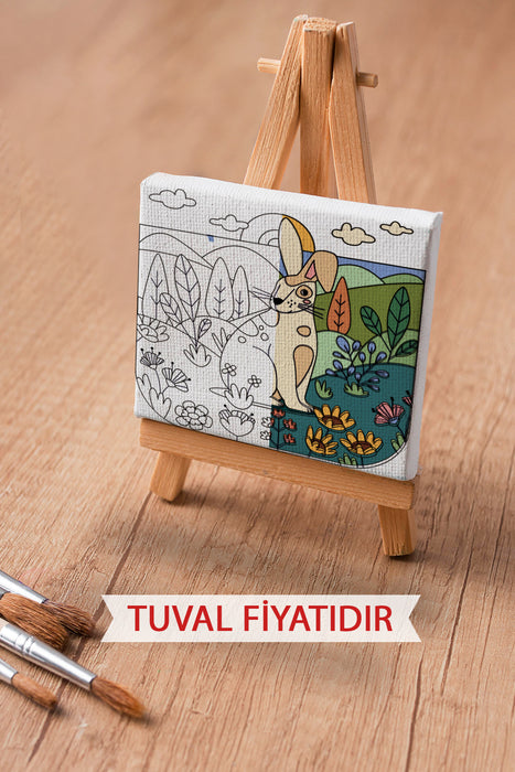 Sevimli Tavşan Ön Çizimli Boyama Tuvali 9136