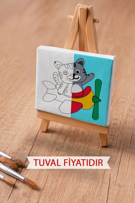 Sevimli Pilot Kedi Ön Çizimli Boyama Tuvali 9105