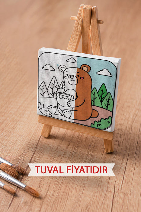 Bal Yiyen Sevimli Ayı Ön Çizimli Boyama Tuvali 9027