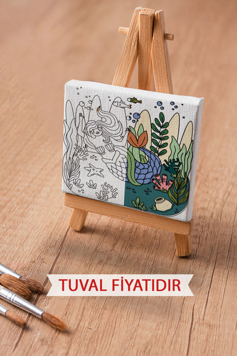 Sevimli Deniz Kızı Ön Çizimli Boyama Tuvali 9150
