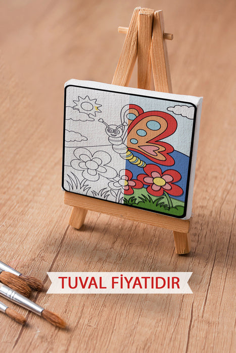 Sevimli Renkli Kelebek Ön Çizimli Boyama Tuvali 9172