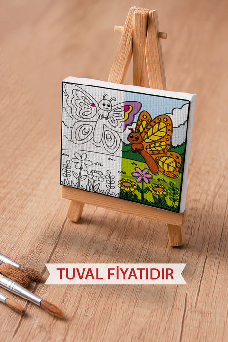 Sevimli Kelebekler Ön Çizimli Boyama Tuvali 9210