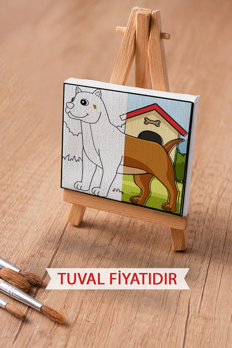 Sevimli Yavru Köpek Ön Çizimli Boyama Tuvali 9196