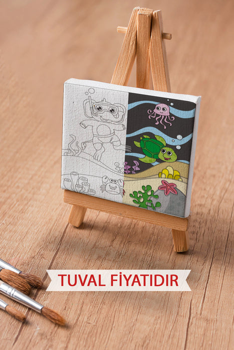 Sevimli Denizaltı Manzarası Ön Çizimli Boyama Tuvali 9076