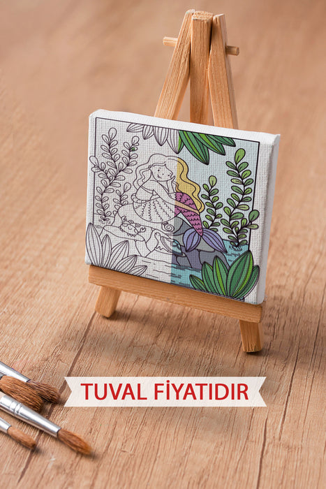 Sevimli Deniz Kızı Ön Çizimli Boyama Tuvali 9151