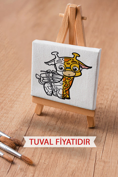 Sevimli Öğrenci Zürafa Ön Çizimli Boyama Tuvali 9035
