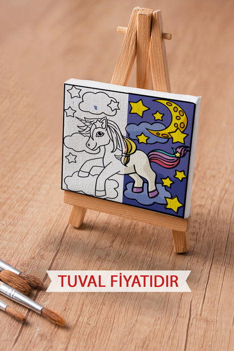 Sevimli Unicorn Ön Çizimli Boyama Tuvali 9222
