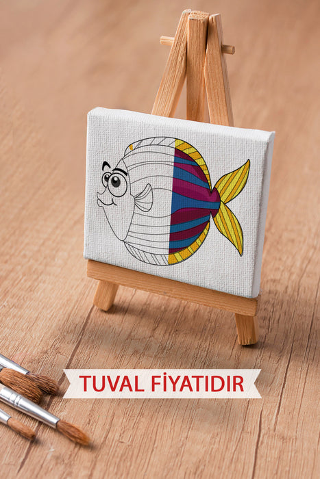 Sevimli Renkli Balık Ön Çizimli Boyama Tuvali 9116