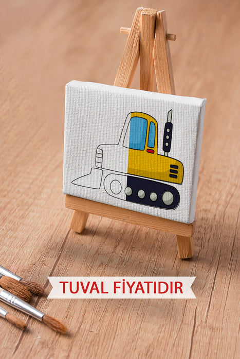 Sevimli Sarı İş Makinası Ön Çizimli Boyama Tuvali 9026