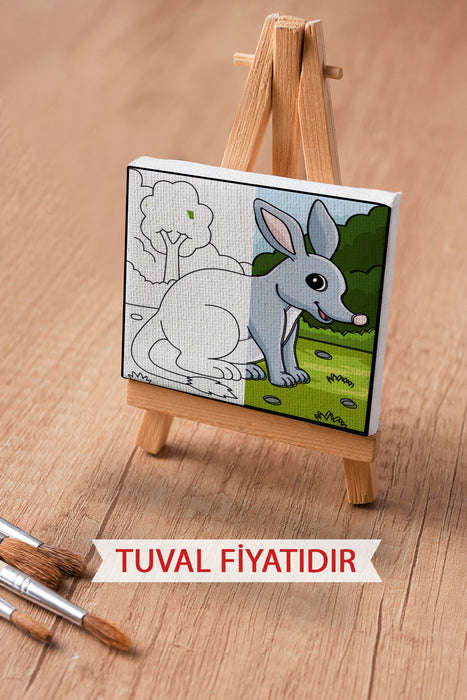 Sevimli Tavşan Ön Çizimli Boyama Tuvali 9003