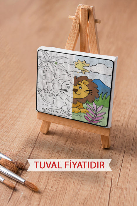 Sevimli Aslan ve Köpek Ön Çizimli Boyama Tuvali 9176