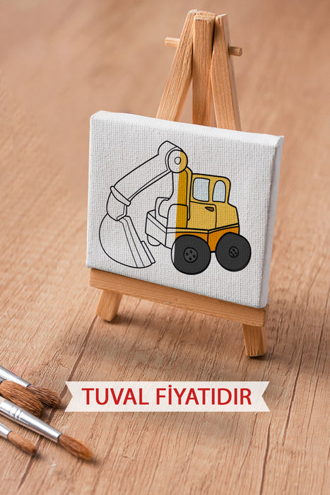 Sevimli Ekskavatör Kepçe Ön Çizimli Boyama Tuvali 9203