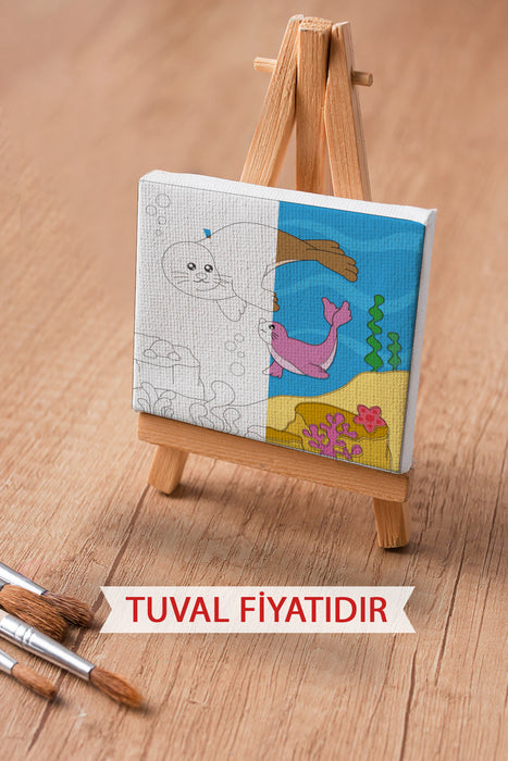 Sevimli Fok Balıkları Ön Çizimli Boyama Tuvali 9034