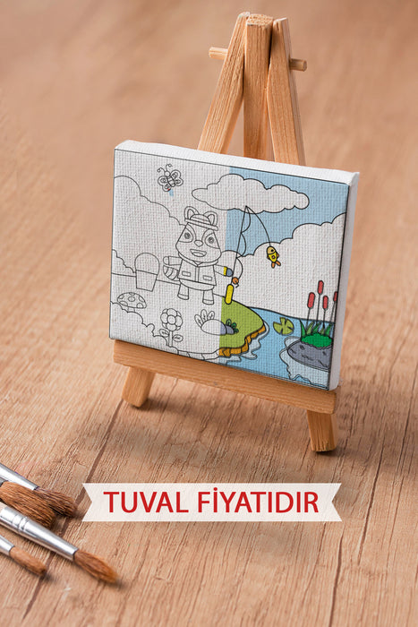 Sevimli Hayvanlar Tablosu Ön Çizimli Boyama Tuvali 9088