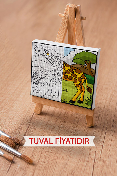 Sevimli Zürafa Ön Çizimli Boyama Tuvali 9126