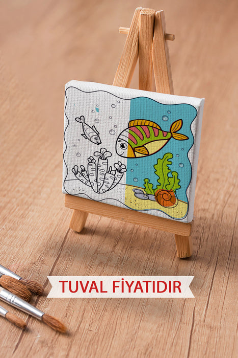 Sevimli Denizaltı Canlıları Ön Çizimli Boyama Tuvali 9180