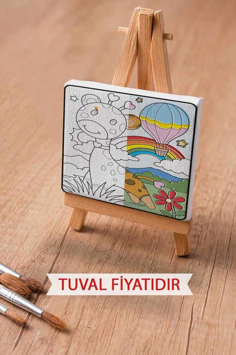 Sevimli Zürafa ve Hava Balonu Ön Çizimli Boyama Tuvali 9060