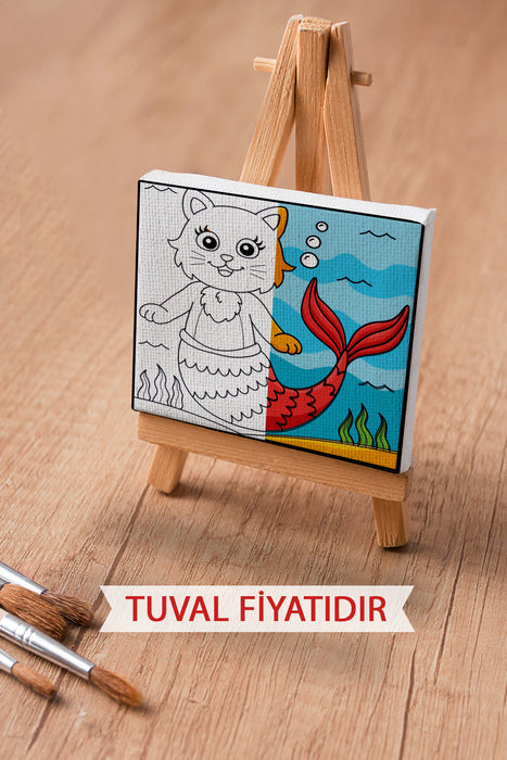 Sevimli Kedibalık Ön Çizimli Boyama Tuvali 9021