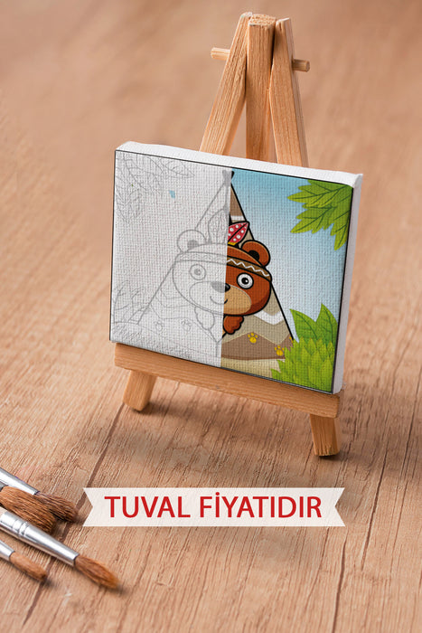 Sevimli Kampçı Ayı Ön Çizimli Boyama Tuvali 9011
