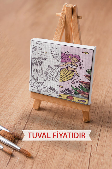 Sevimli Deniz Kızı Ön Çizimli Boyama Tuvali 9152
