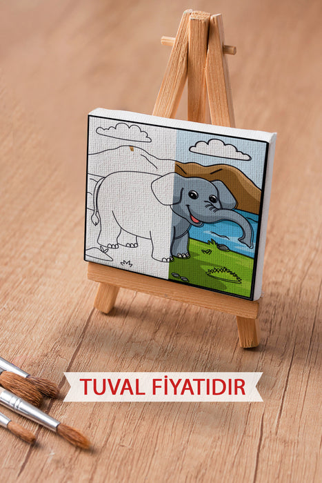 Sevimli Fil Ön Çizimli Boyama Tuvali 9117