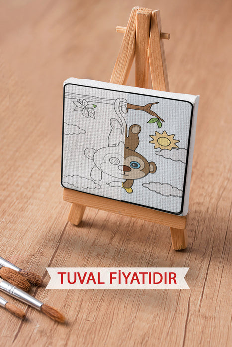 Sevimli Maymun Ön Çizimli Boyama Tuvali 9168