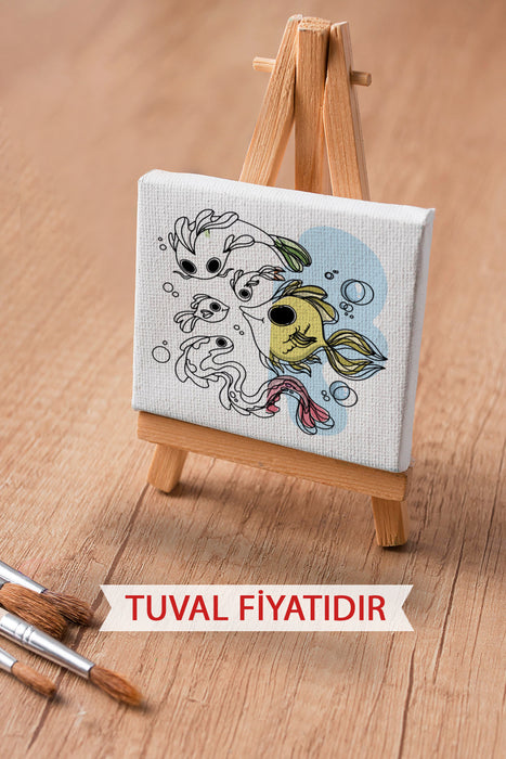 Sevimli Balıklar Ön Çizimli Boyama Tuvali 9145