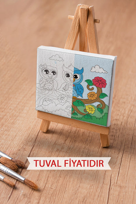 Sevimli Baykuşlar Ön Çizimli Boyama Tuvali 9086