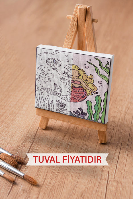 Sevimli Deniz Kızı Ön Çizimli Boyama Tuvali 9149