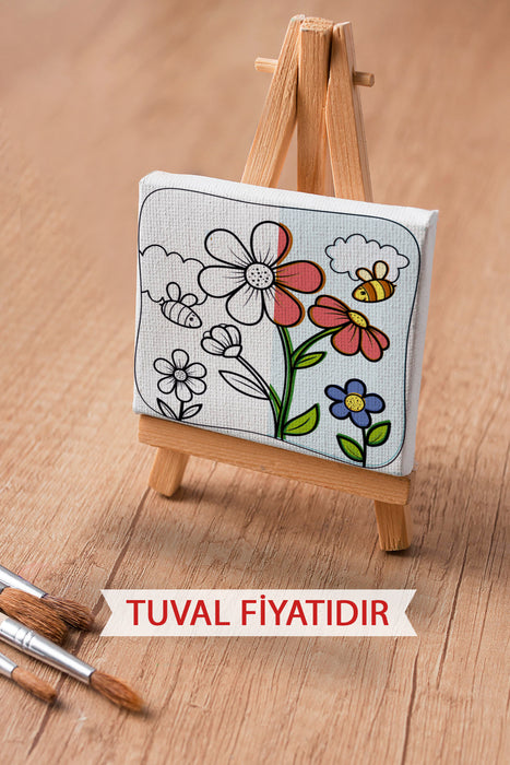 Sevimli Arılar ve Çiçekler Ön Çizimli Boyama Tuvali 9047