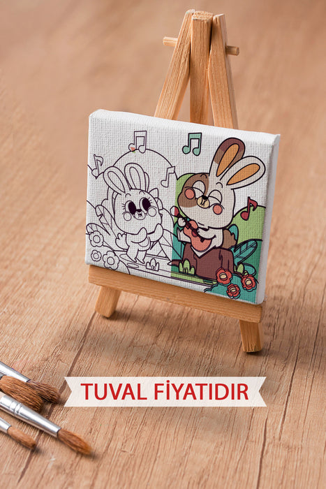 Sevimli Tavşanlar Ön Çizimli Boyama Tuvali 9131