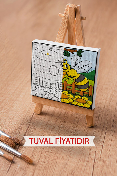 Sevimli Arı ve Bal Kovanı Ön Çizimli Boyama Tuvali 9207