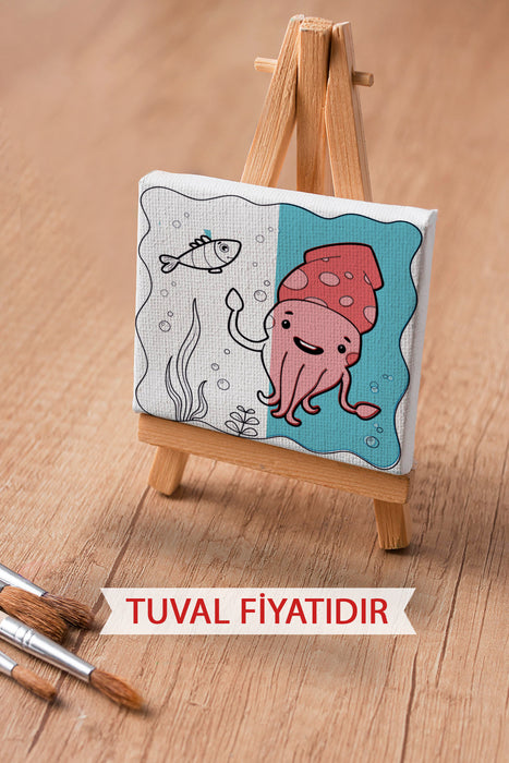 Sevimli Denizaltı Canlıları Ön Çizimli Boyama Tuvali 9182